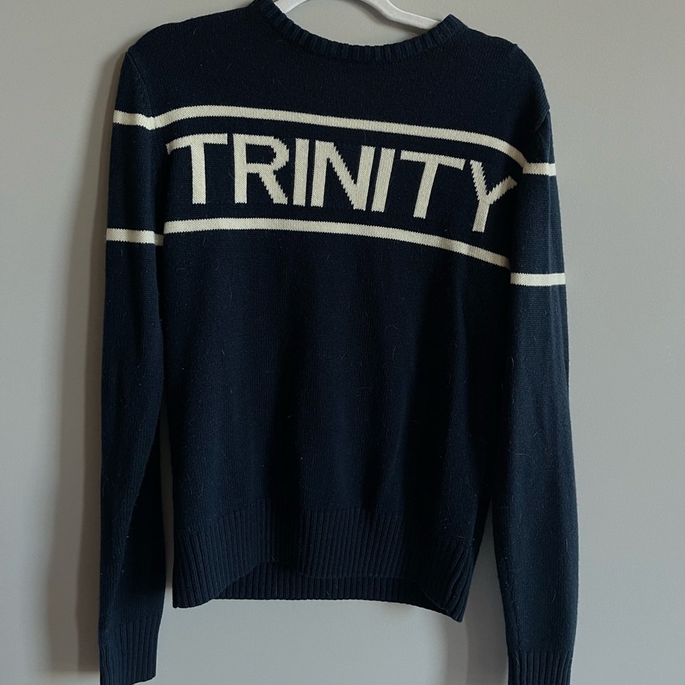 100% Wool Navy and white Trinity College Dublin Jumper / Crewneck Sweater